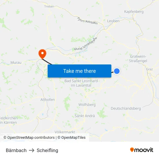 Bärnbach to Scheifling map