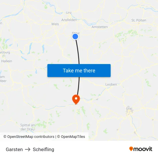 Garsten to Scheifling map