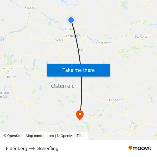 Eidenberg to Scheifling map