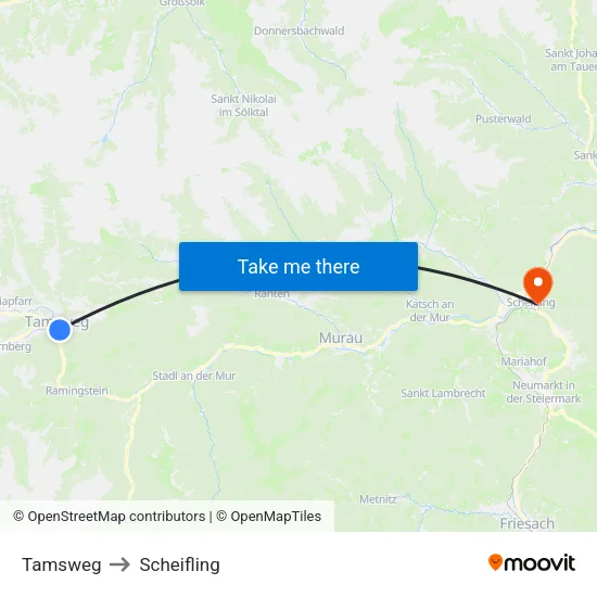 Tamsweg to Scheifling map