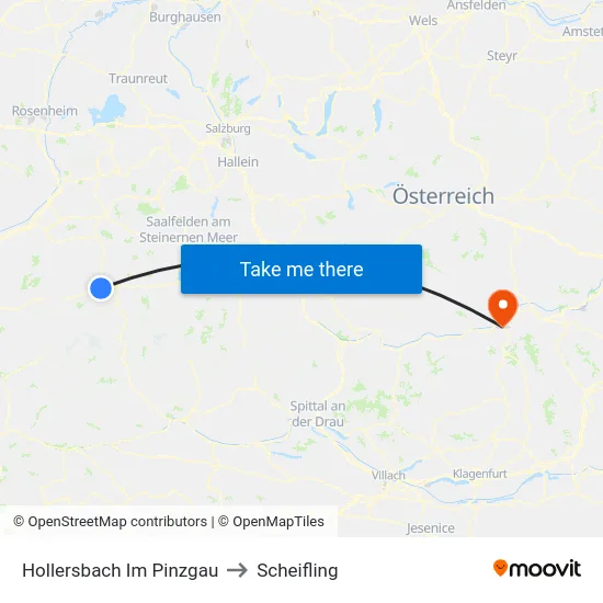 Hollersbach Im Pinzgau to Scheifling map