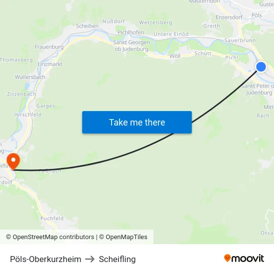Pöls-Oberkurzheim to Scheifling map