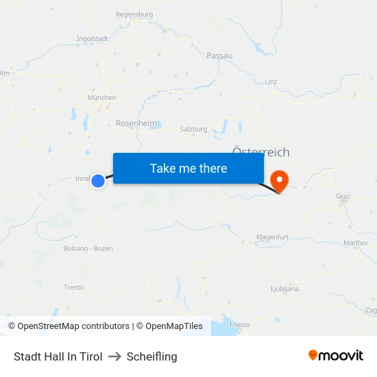 Stadt Hall In Tirol to Scheifling map