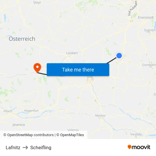 Lafnitz to Scheifling map