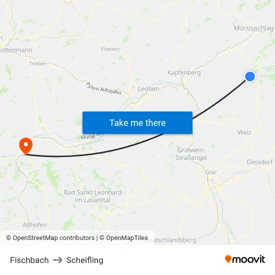Fischbach to Scheifling map