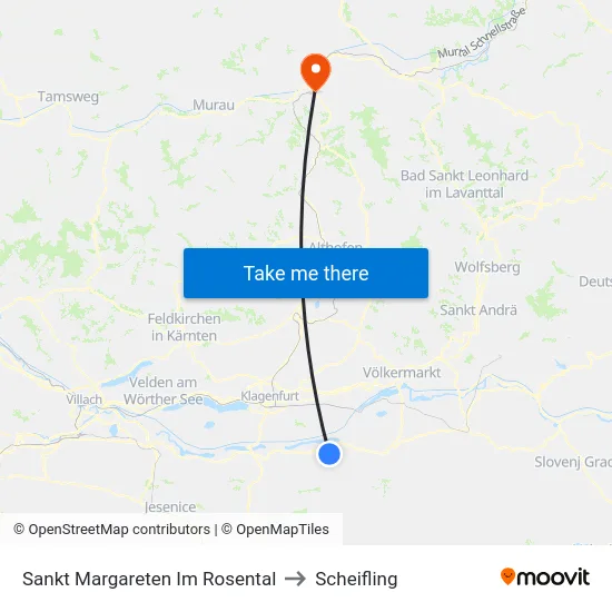 Sankt Margareten Im Rosental to Scheifling map