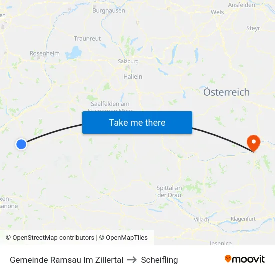 Gemeinde Ramsau Im Zillertal to Scheifling map