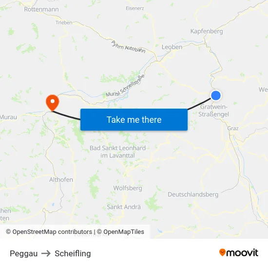 Peggau to Scheifling map