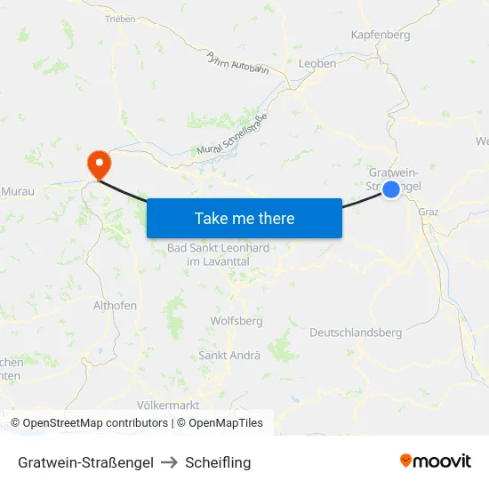 Gratwein-Straßengel to Scheifling map