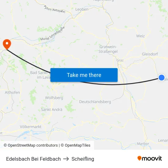 Edelsbach Bei Feldbach to Scheifling map