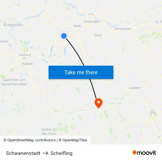 Schwanenstadt to Scheifling map