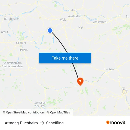 Attnang-Puchheim to Scheifling map