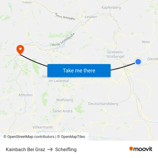 Kainbach Bei Graz to Scheifling map