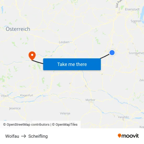 Wolfau to Scheifling map