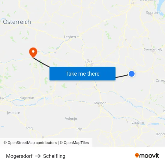 Mogersdorf to Scheifling map