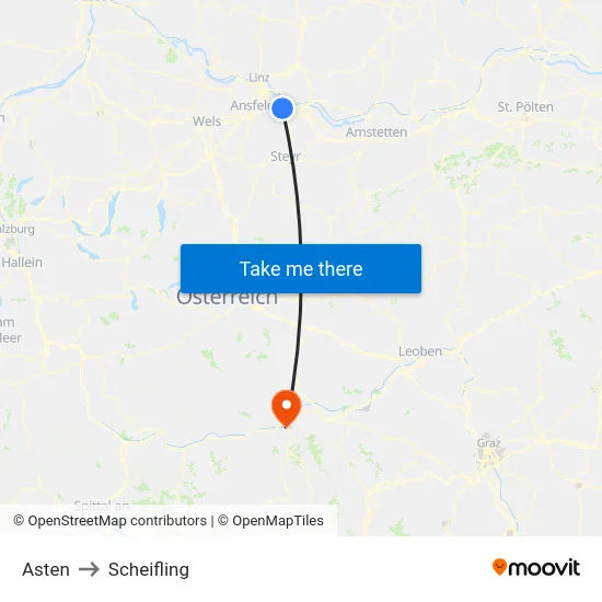 Asten to Scheifling map