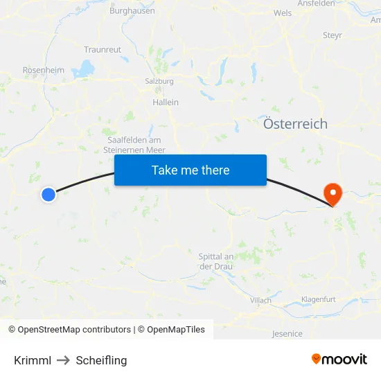 Krimml to Scheifling map