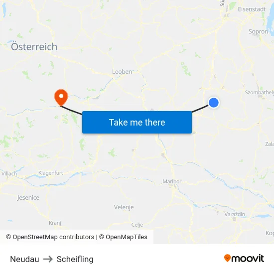 Neudau to Scheifling map