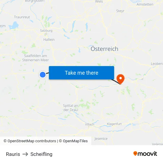 Rauris to Scheifling map