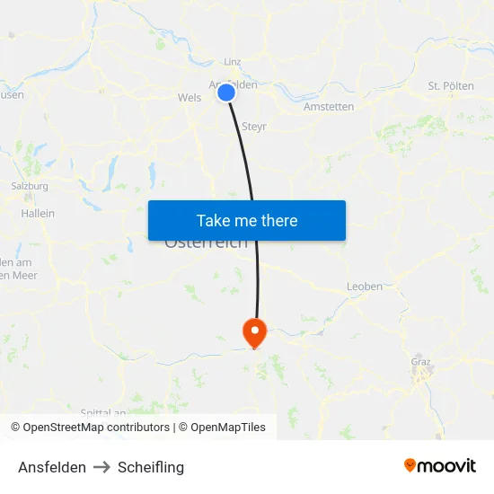 Ansfelden to Scheifling map