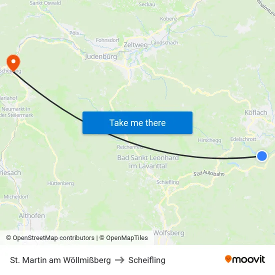 St. Martin am Wöllmißberg to Scheifling map