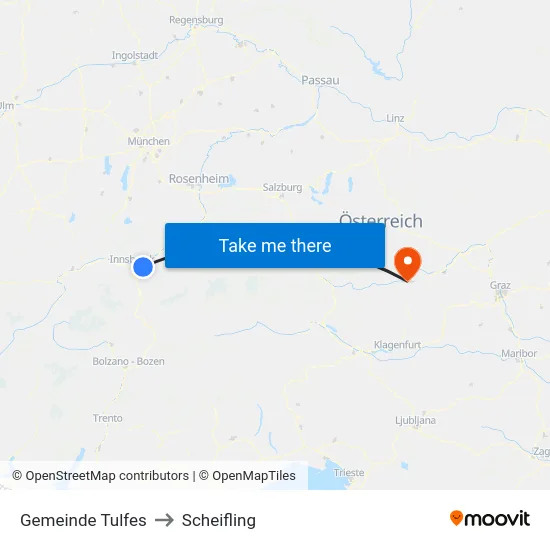 Gemeinde Tulfes to Scheifling map