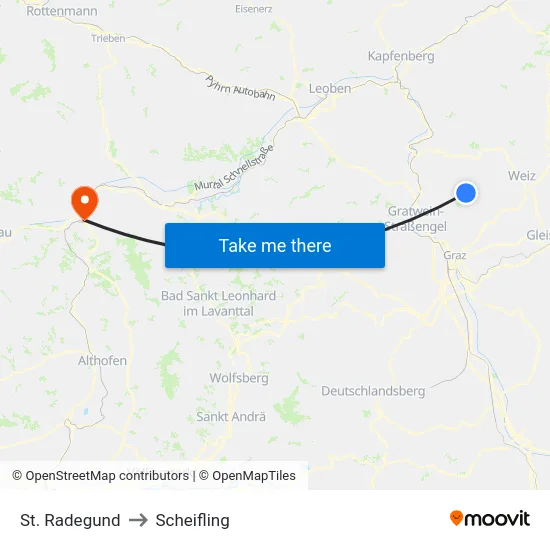 St. Radegund to Scheifling map
