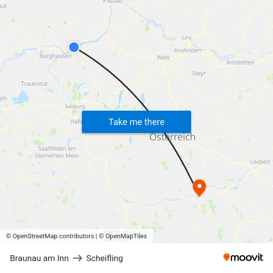 Braunau am Inn to Scheifling map