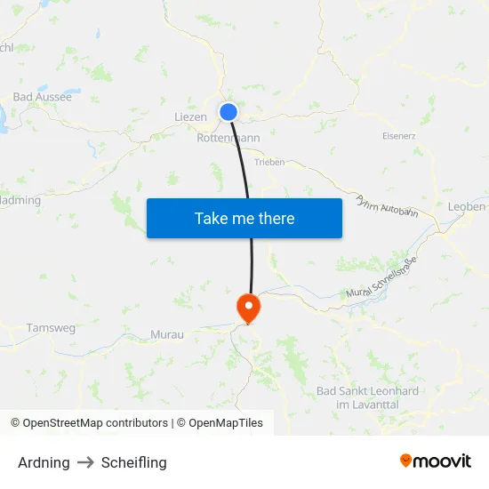 Ardning to Scheifling map