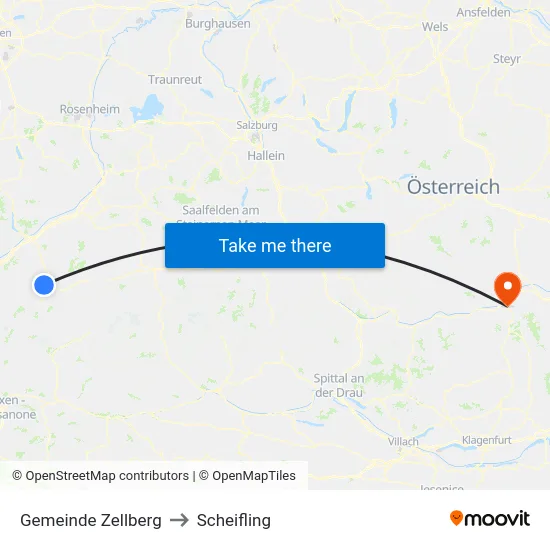 Gemeinde Zellberg to Scheifling map