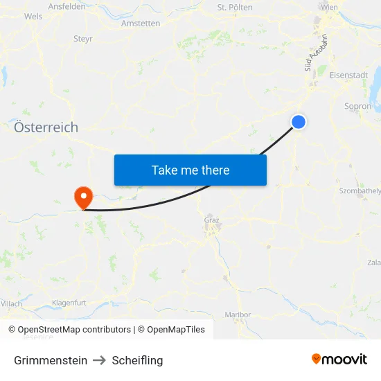 Grimmenstein to Scheifling map