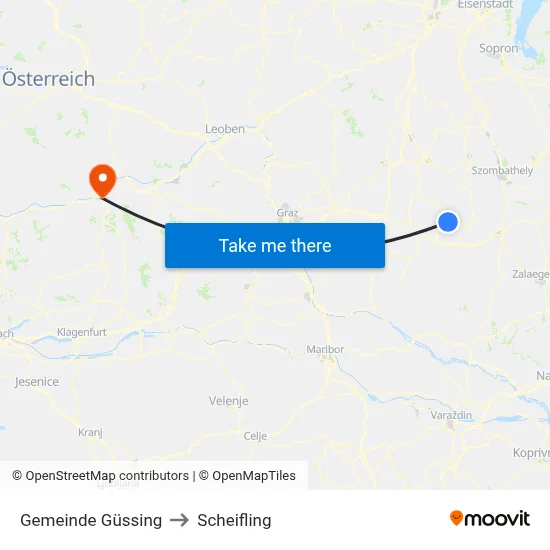 Gemeinde Güssing to Scheifling map