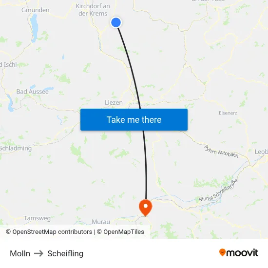 Molln to Scheifling map