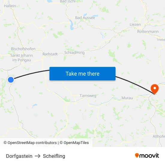 Dorfgastein to Scheifling map