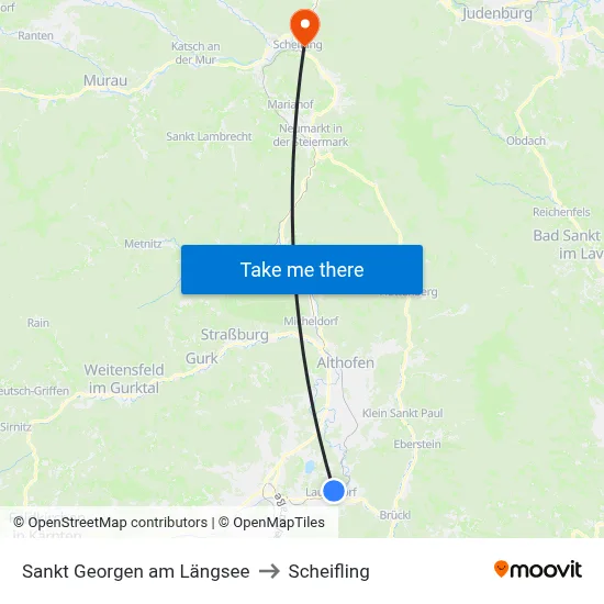Sankt Georgen am Längsee to Scheifling map
