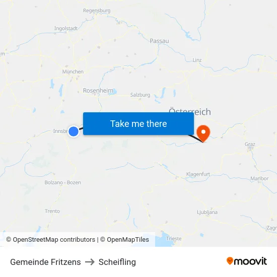Gemeinde Fritzens to Scheifling map