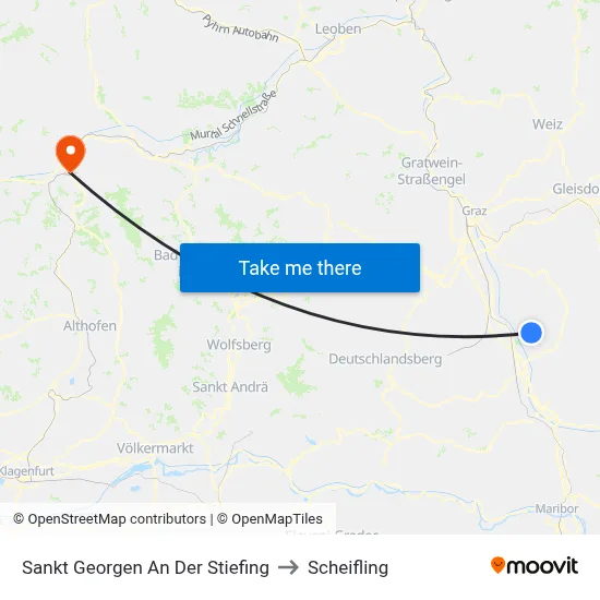 Sankt Georgen An Der Stiefing to Scheifling map