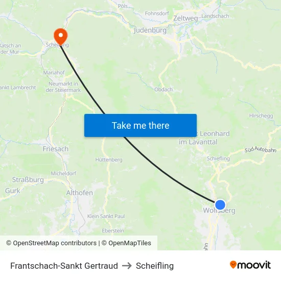 Frantschach-Sankt Gertraud to Scheifling map
