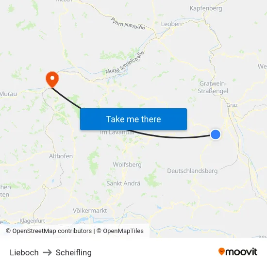 Lieboch to Scheifling map