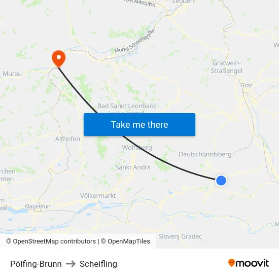 Pölfing-Brunn to Scheifling map