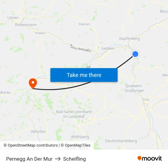 Pernegg An Der Mur to Scheifling map