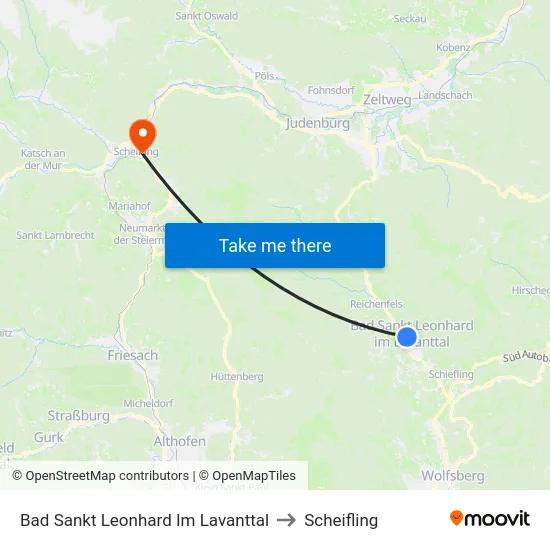 Bad Sankt Leonhard Im Lavanttal to Scheifling map