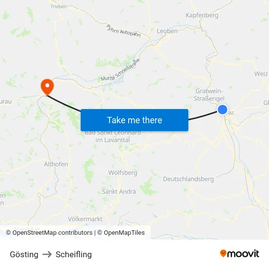 Gösting to Scheifling map