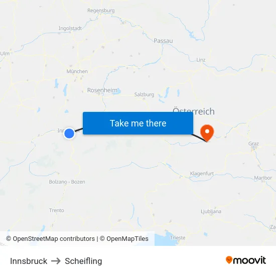 Innsbruck to Scheifling map