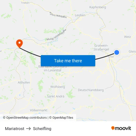 Mariatrost to Scheifling map