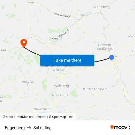 Eggenberg to Scheifling map