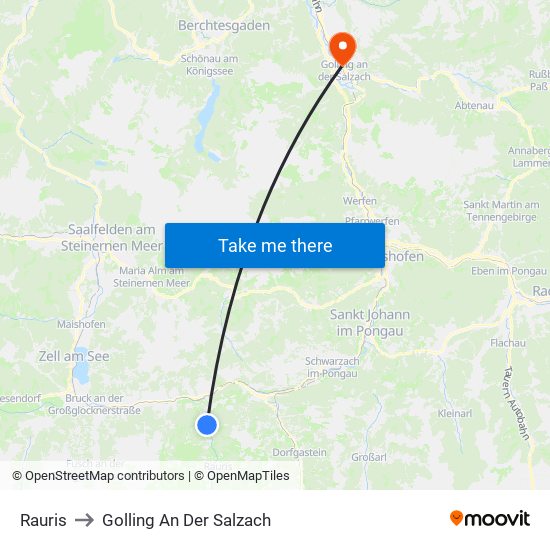 Rauris to Golling An Der Salzach map