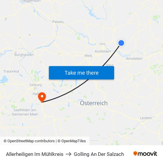 Allerheiligen Im Mühlkreis to Golling An Der Salzach map