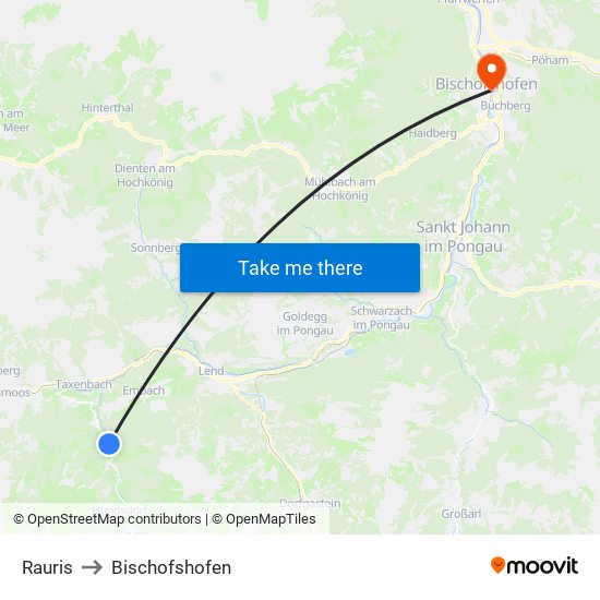 Rauris to Bischofshofen map