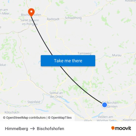 Himmelberg to Bischofshofen map